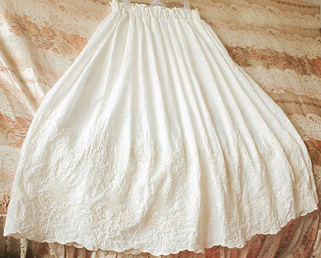 White Cotton Broderie Anglaise Embroidered Cottagecore Skirt