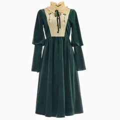 Imogen's Holiday Vintage-style Velvet Dress with Embroidery
