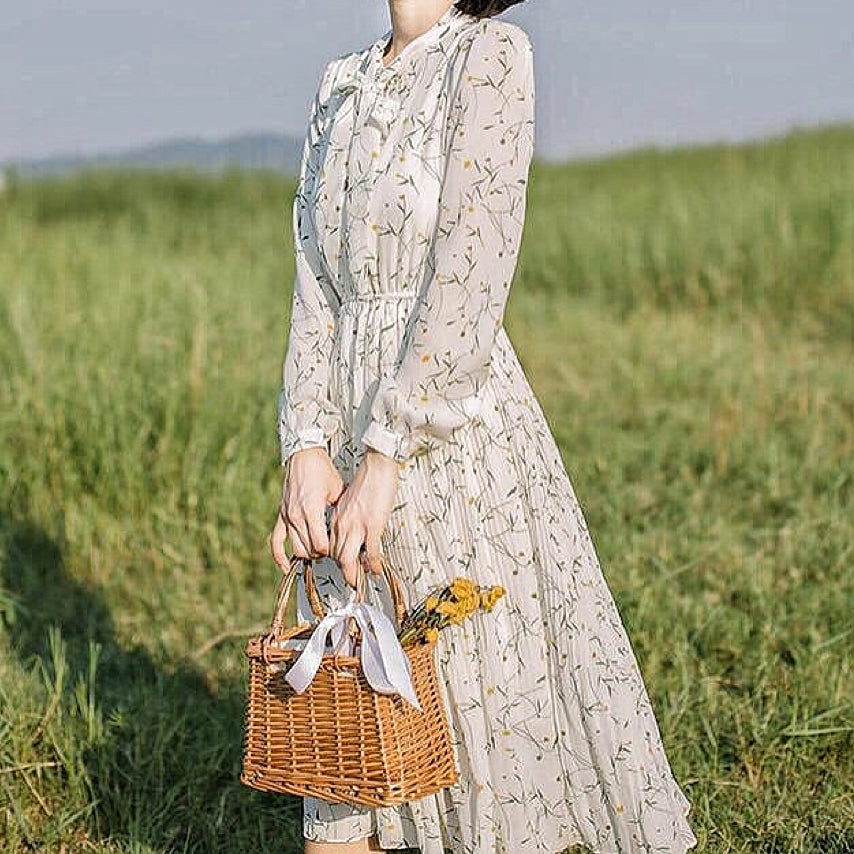 Fern Valley Cottagecore Mori Girl Soft Floral Chiffon Dress