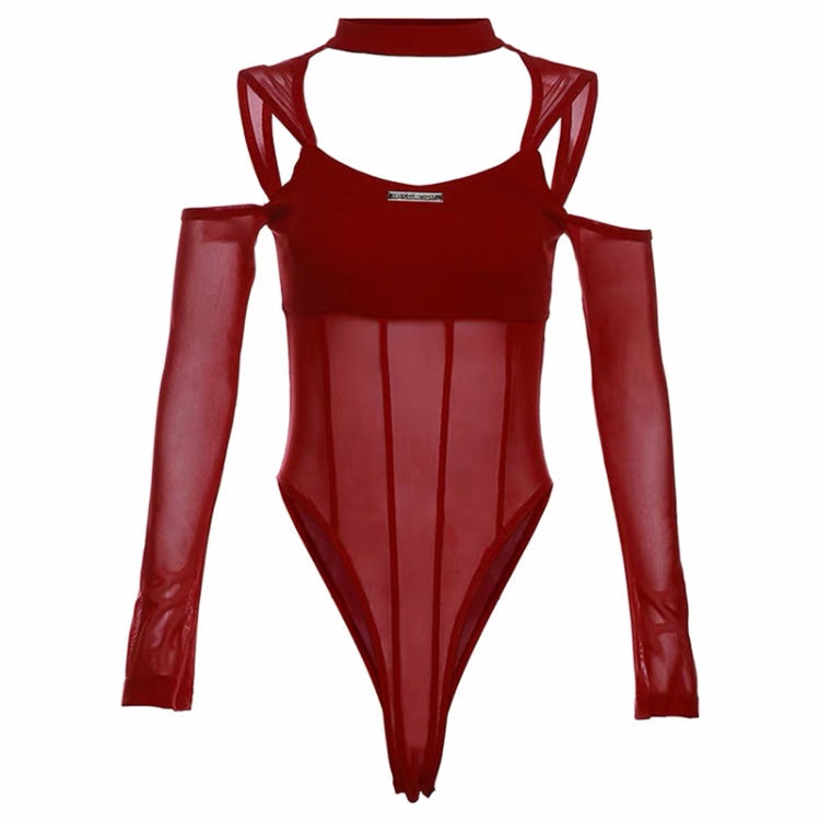 Sheer Mesh Corset Long-Sleeve Top