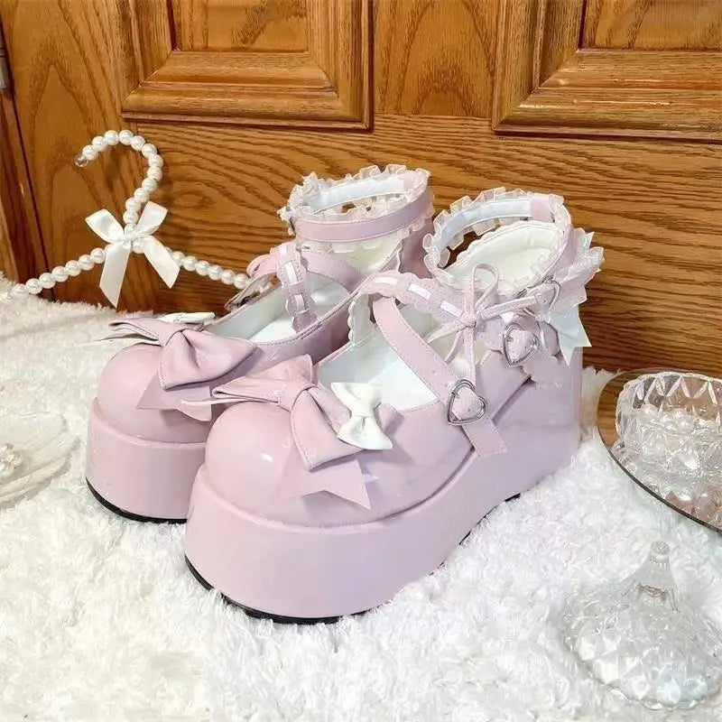 Kawaii Lace Bowknot White Lolita Shoes