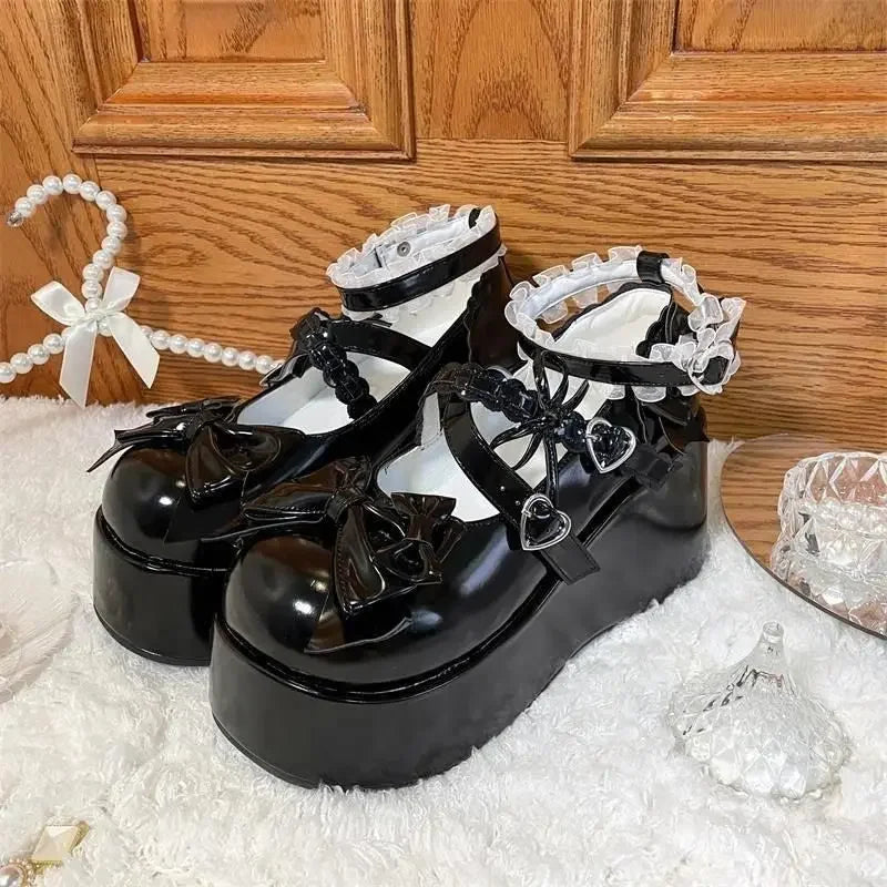 Kawaii Lace Bowknot White Lolita Shoes