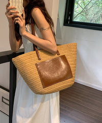 Korean Versatile Large Capacity Straw Woven Satchel Bags