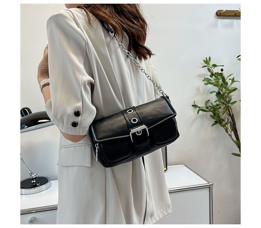 Shoulder Buckled Strap Chain Bag