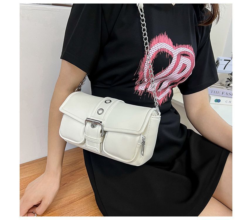 Shoulder Buckled Strap Chain Bag