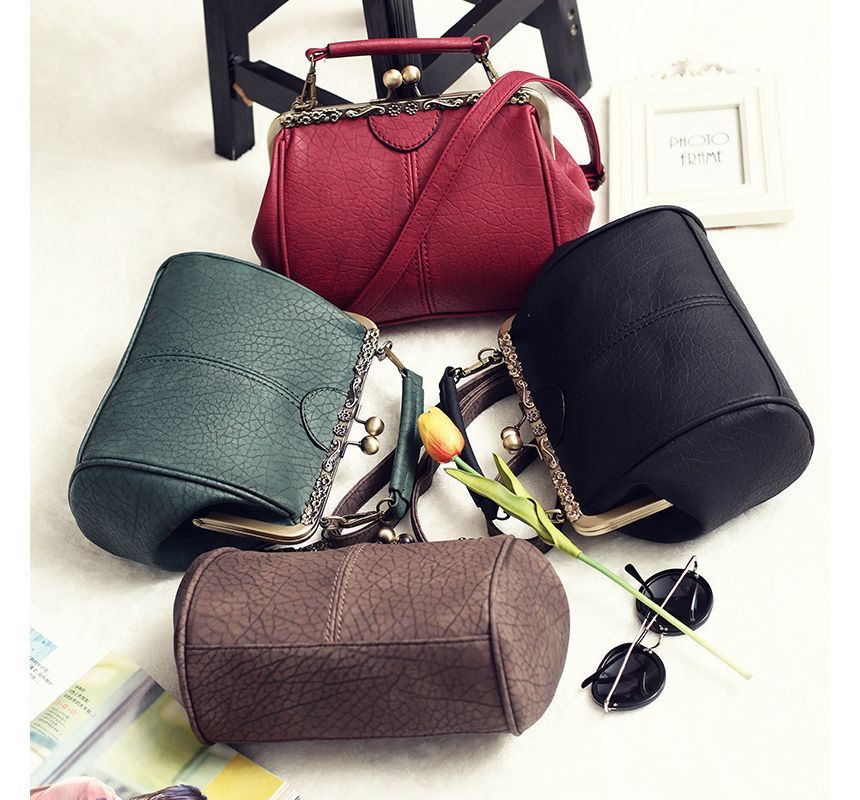 Kiss Bag Top Handle Crossbody Plain Lock