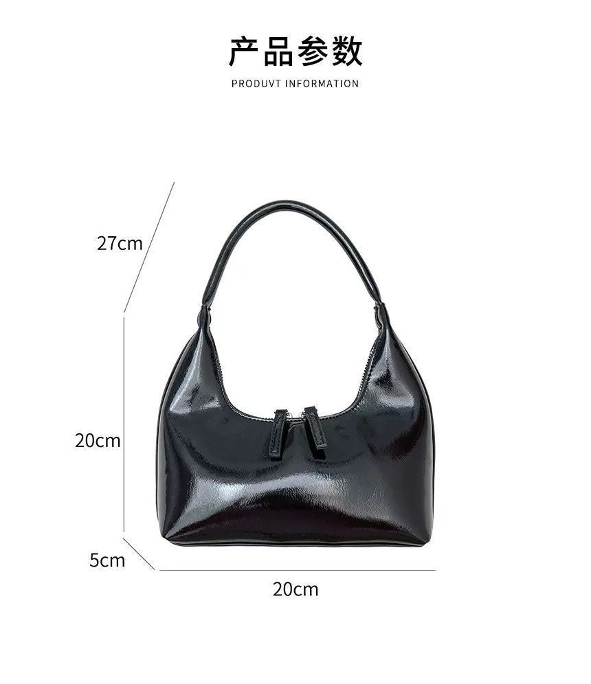 Leather Shoulder Bag Plain Zip Faux
