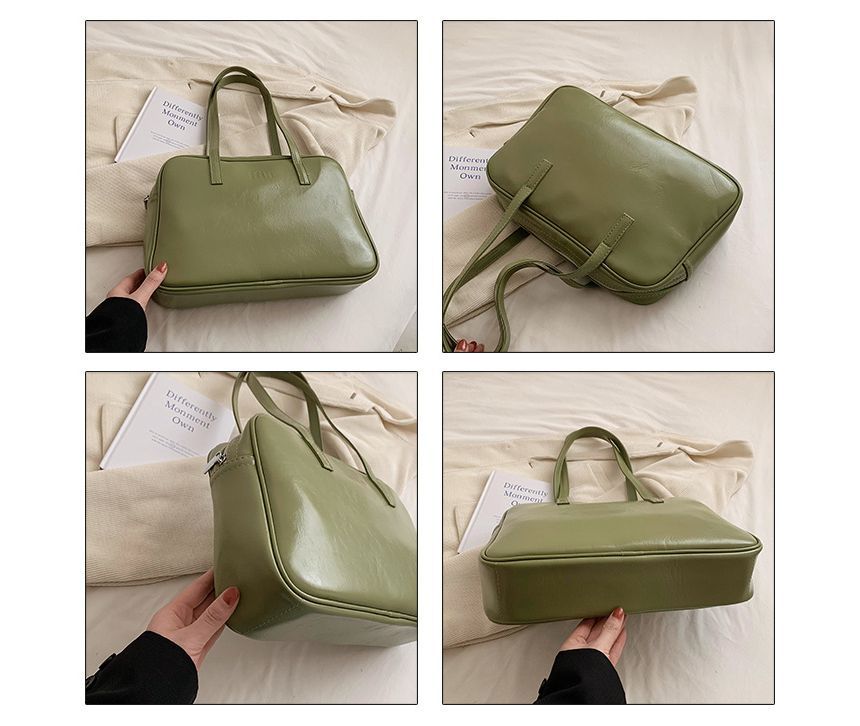 Leather Plain Faux Carryall Bag
