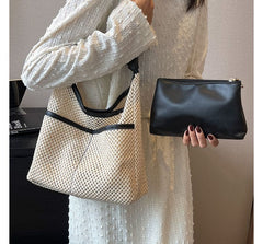 Straw Tote Bag + Faux Leather Pouch