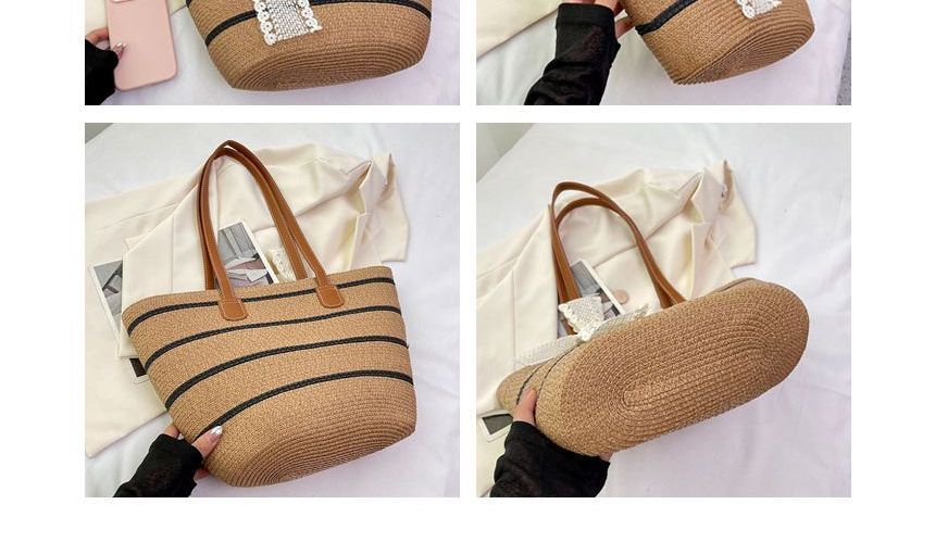 Striped Straw Tote Bag + Lace Strap