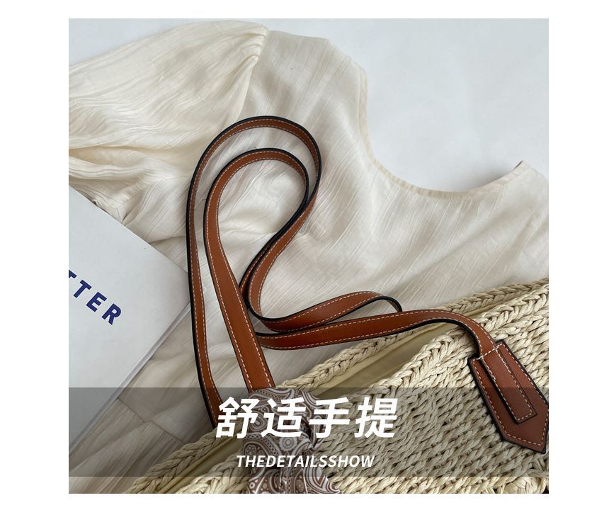 Straw Tote Bag + Paisley Print Neckerchief