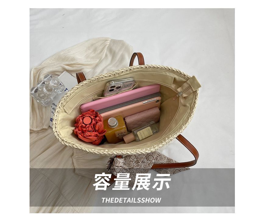Straw Tote Bag + Paisley Print Neckerchief