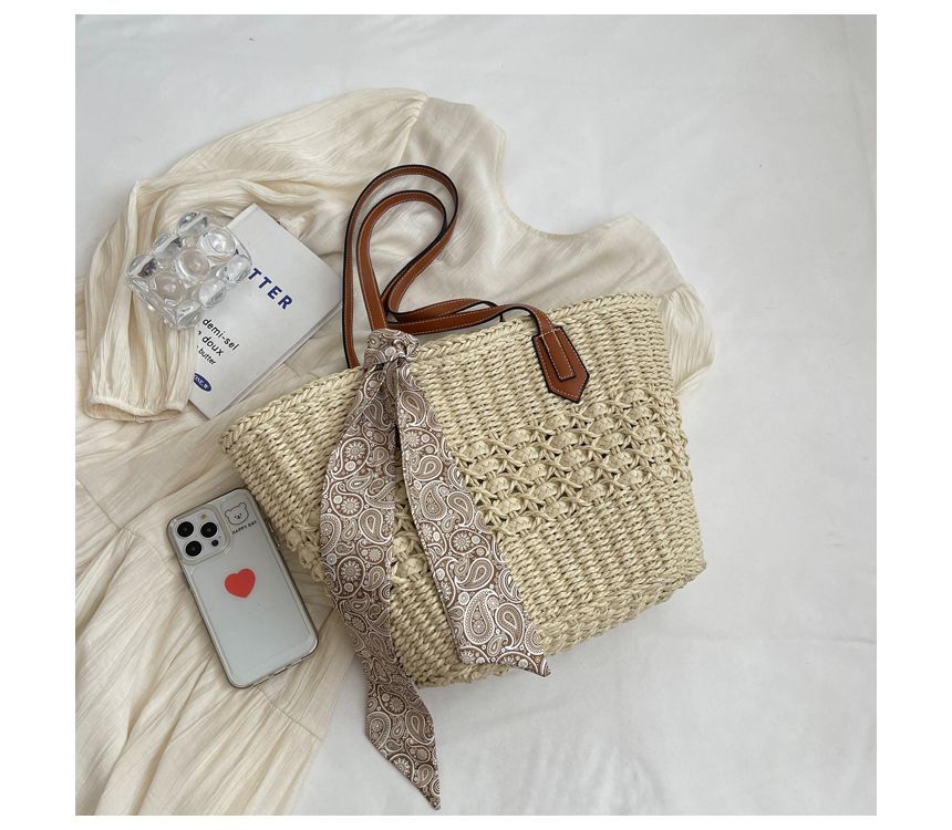 Straw Tote Bag + Paisley Print Neckerchief