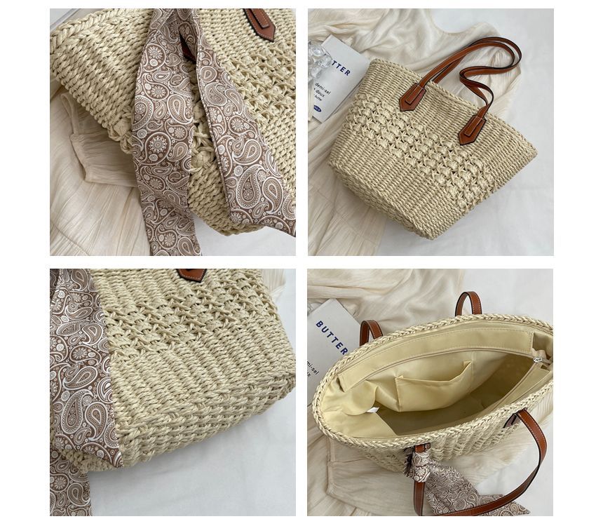 Straw Tote Bag + Paisley Print Neckerchief