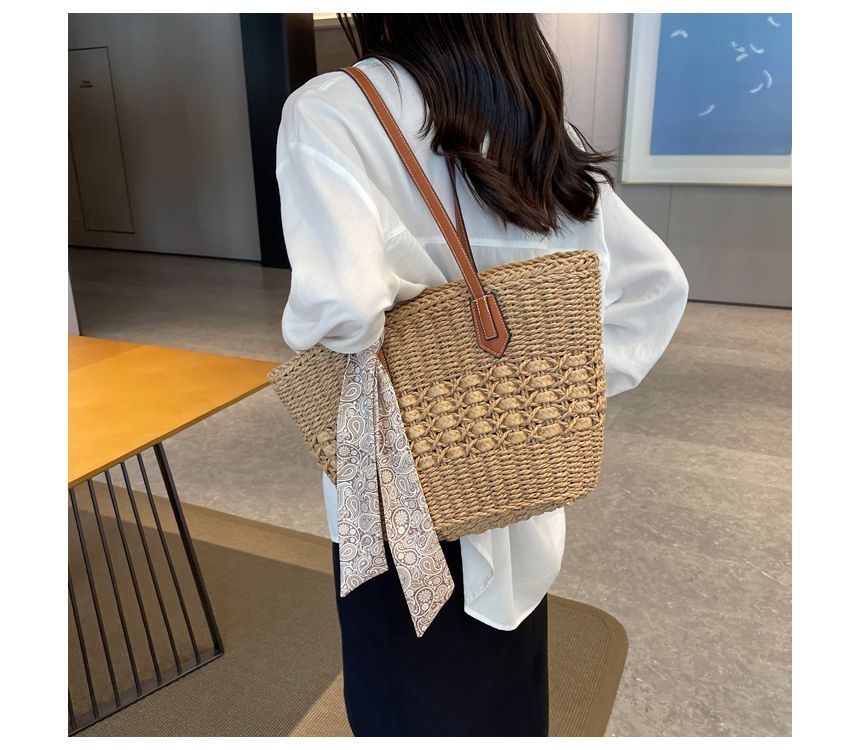 Straw Tote Bag + Paisley Print Neckerchief