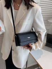 Lettering Faux Leather Flap Shoulder Bag