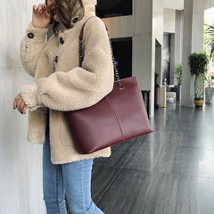 Tote Faux Strap Chain Leather Bag
