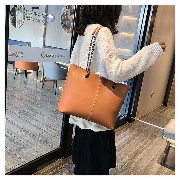 Tote Faux Strap Chain Leather Bag