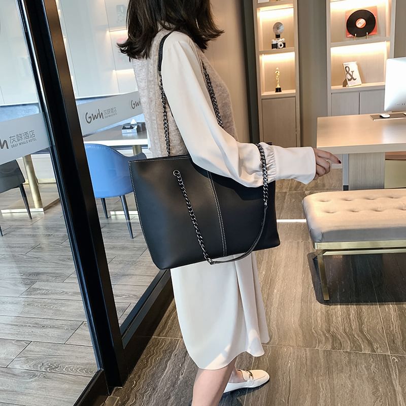 Tote Faux Strap Chain Leather Bag