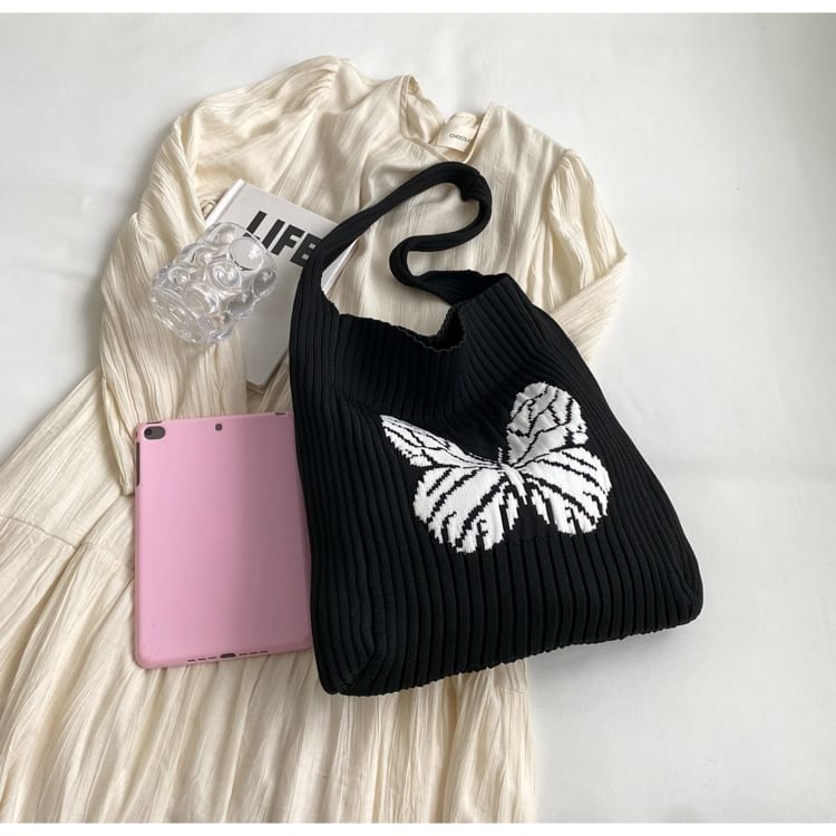 Butterfly Jacquard Knit Tote Bag