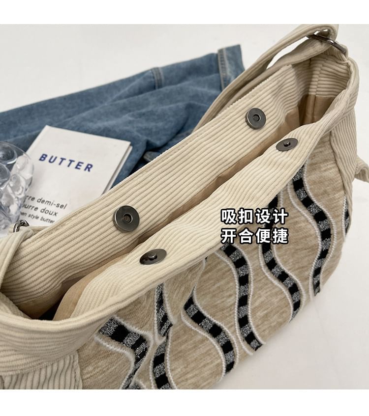 Corduroy Striped Tote Bag