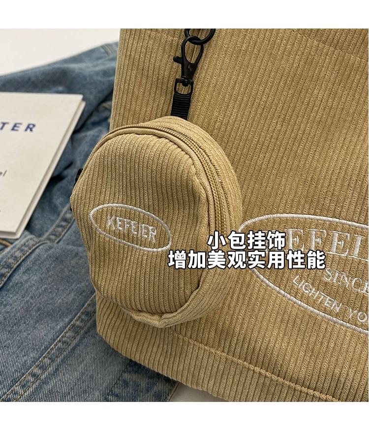 Lettering Corduroy Tote Bag + Coin Purse