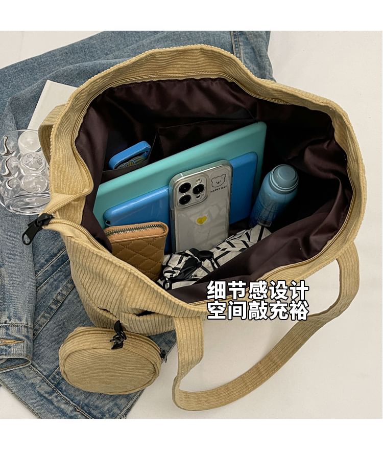 Lettering Corduroy Tote Bag + Coin Purse