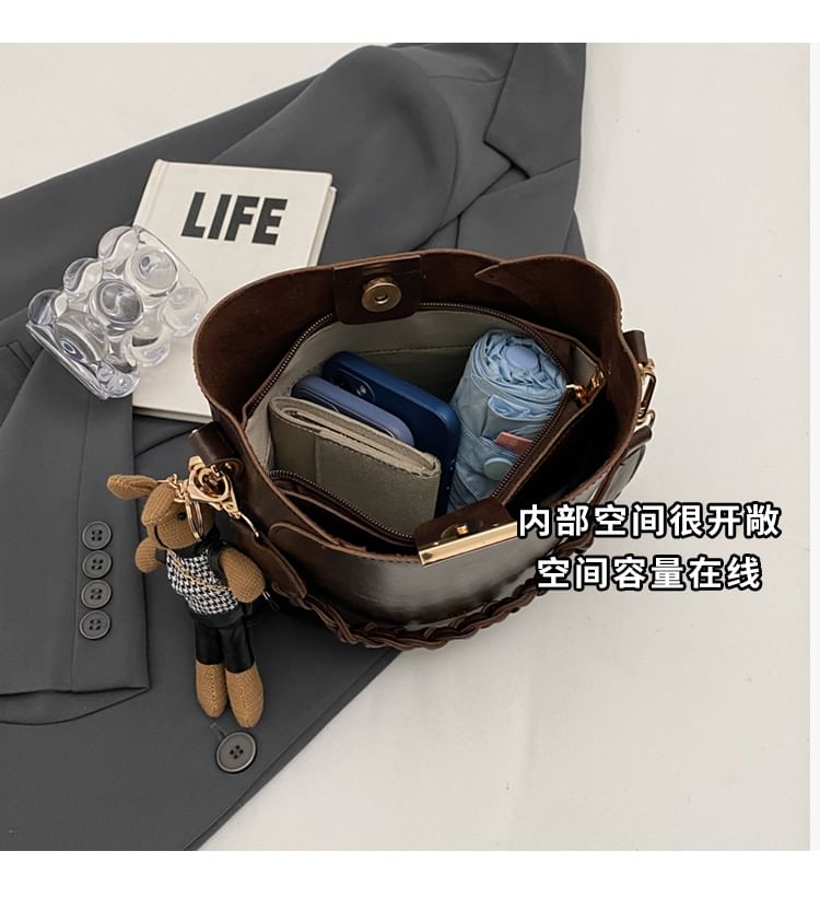 Faux Leather Bucket Bag + Bag Charm