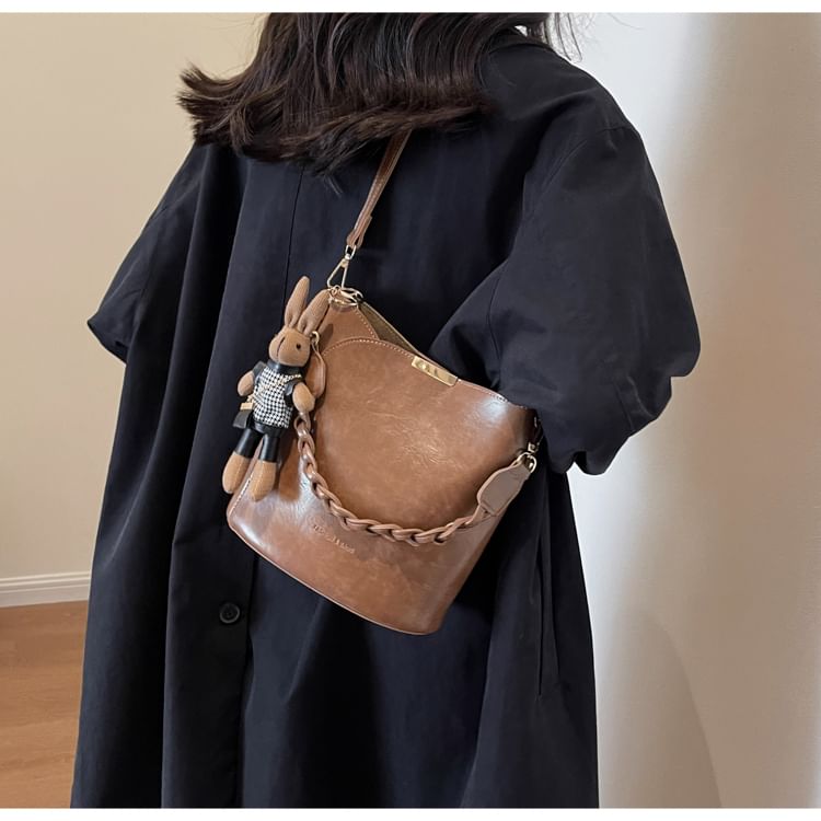 Faux Leather Bucket Bag + Bag Charm