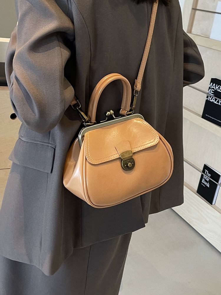 Crossbody Leather Faux Bag Clasped