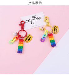 Rainbow Toy Block Bag Charm Keyring