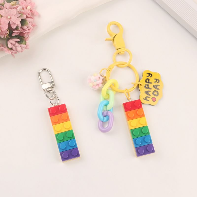 Rainbow Toy Block Bag Charm Keyring