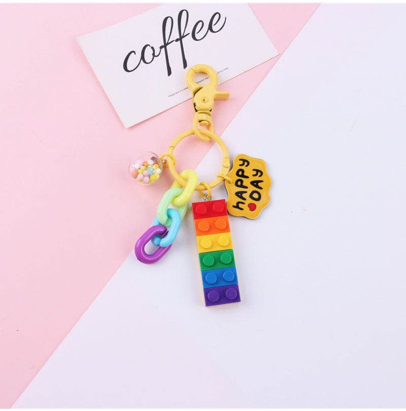 Rainbow Toy Block Bag Charm Keyring