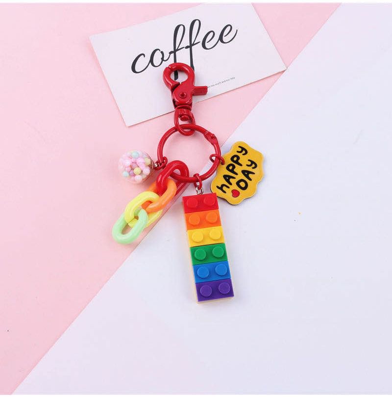 Rainbow Toy Block Bag Charm Keyring