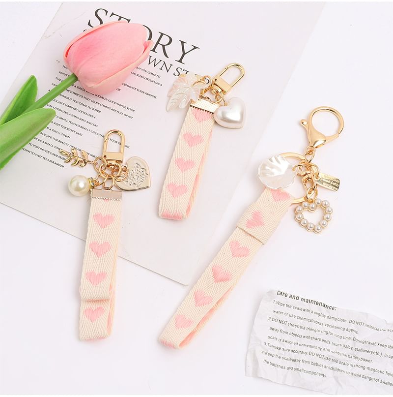 Heart Strap Faux Pearl Bag Charm Keyring