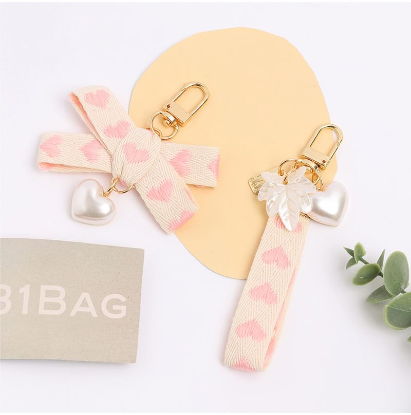 Heart Strap Faux Pearl Bag Charm Keyring