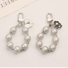 Heart Faux Pearl Bag Charm Keyring