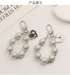Heart Faux Pearl Bag Charm Keyring