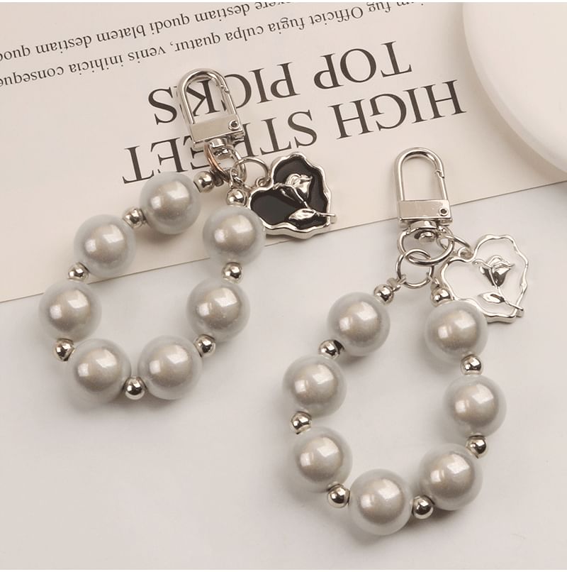 Heart Faux Pearl Bag Charm Keyring