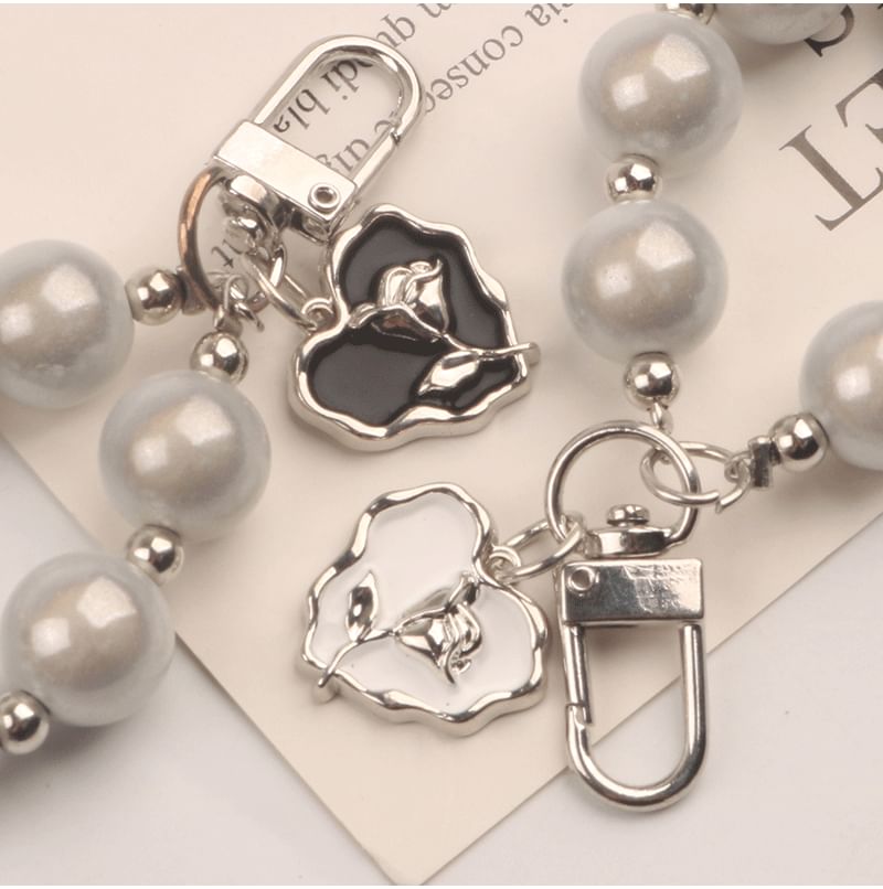 Heart Faux Pearl Bag Charm Keyring