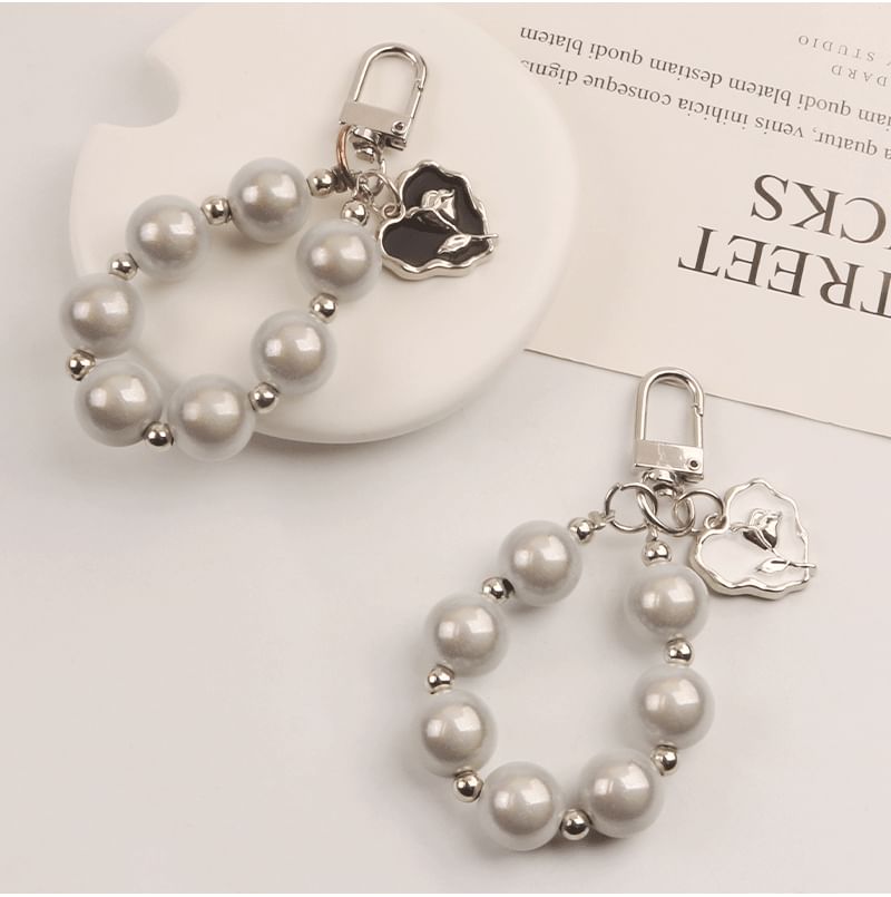 Heart Faux Pearl Bag Charm Keyring