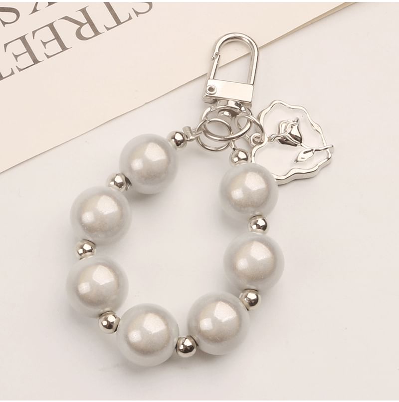 Heart Faux Pearl Bag Charm Keyring
