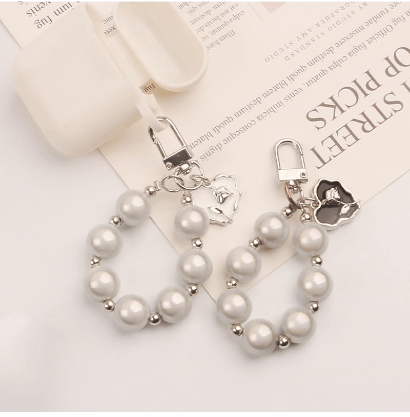 Heart Faux Pearl Bag Charm Keyring