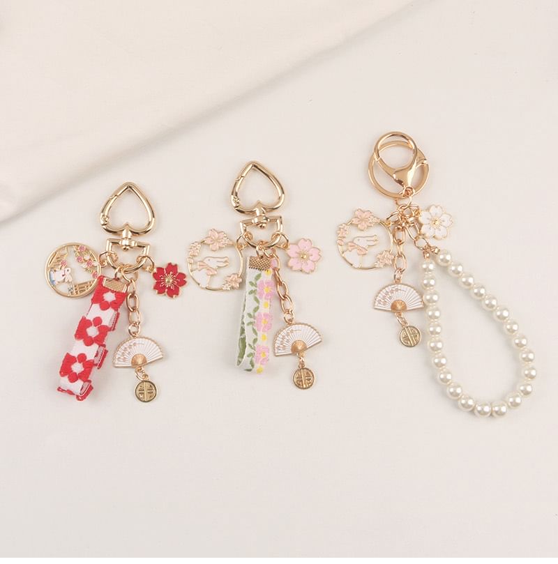 Rabbit Sakura Strap / Faux Pearl Bag Charm Keyring