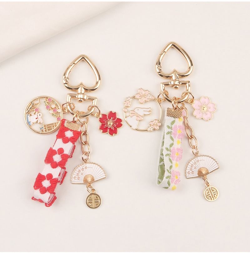 Rabbit Sakura Strap / Faux Pearl Bag Charm Keyring