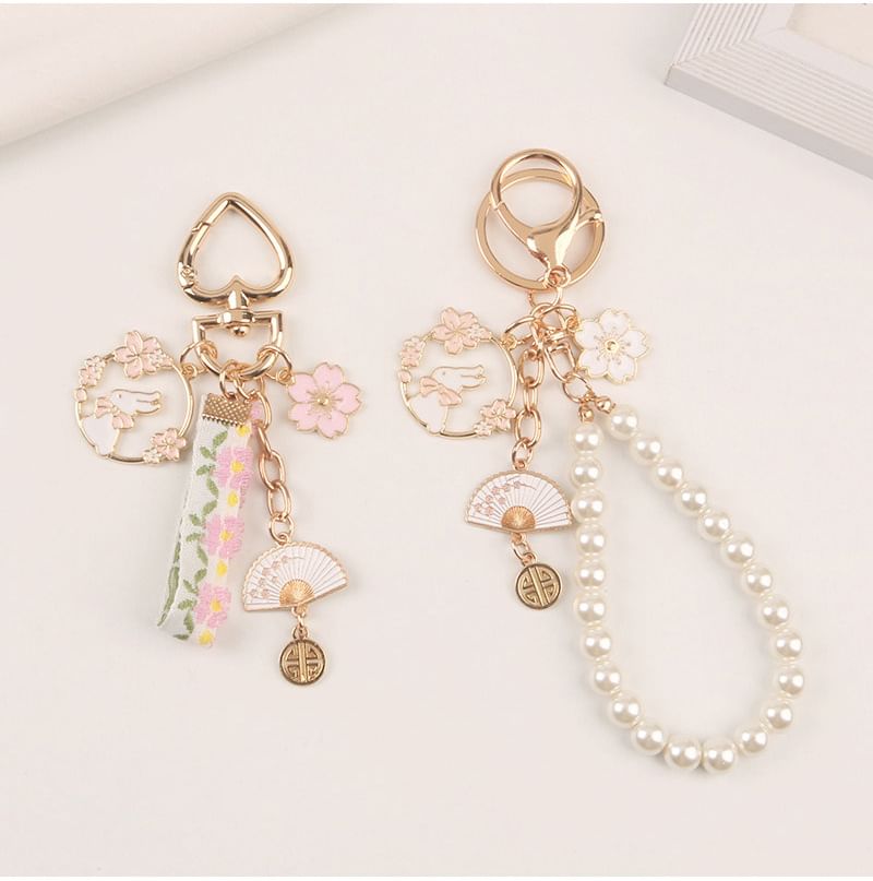Rabbit Sakura Strap / Faux Pearl Bag Charm Keyring
