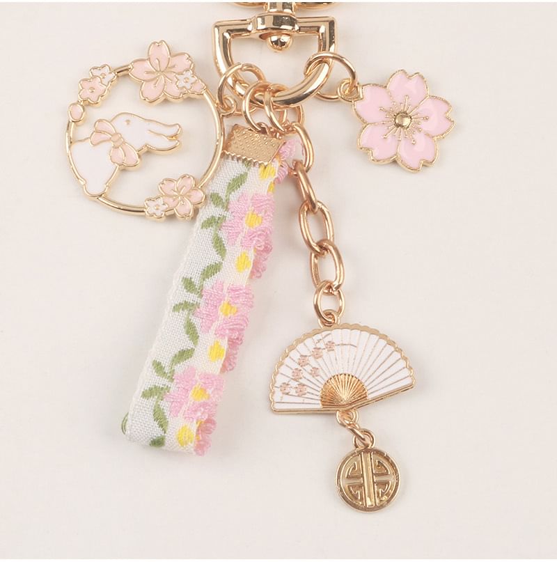 Rabbit Sakura Strap / Faux Pearl Bag Charm Keyring