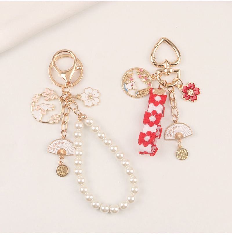 Rabbit Sakura Strap / Faux Pearl Bag Charm Keyring