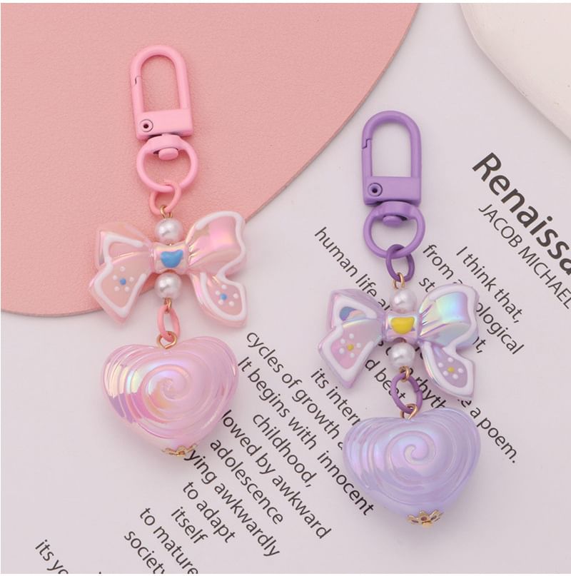 Bow Heart Acrylic Bag Charm Keyring