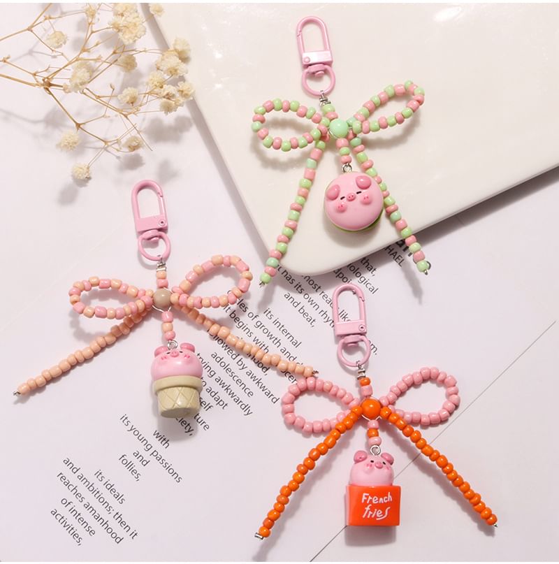Pig Bow Bead Resin Bag Charm Keyring